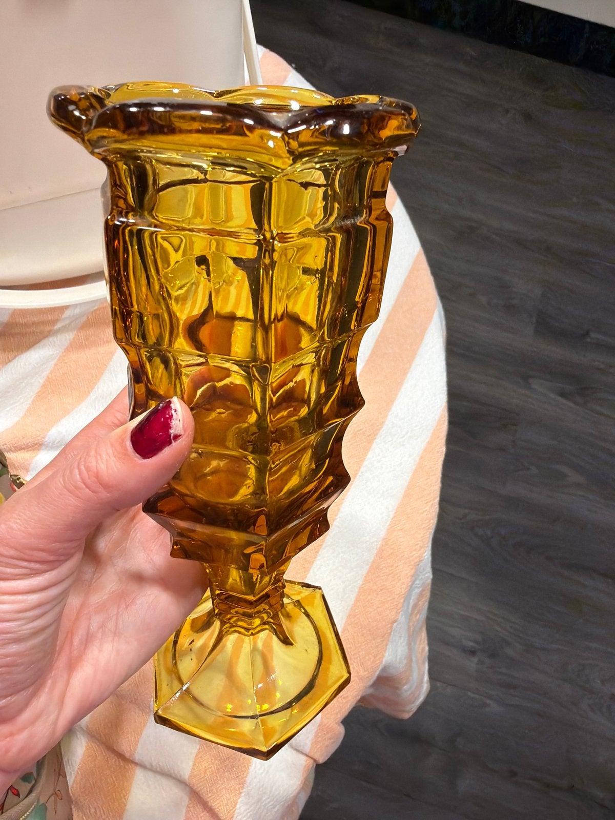 Vintage Amber Glazen Vaas - Decoratief en Uniek, Ophalen of Verzenden