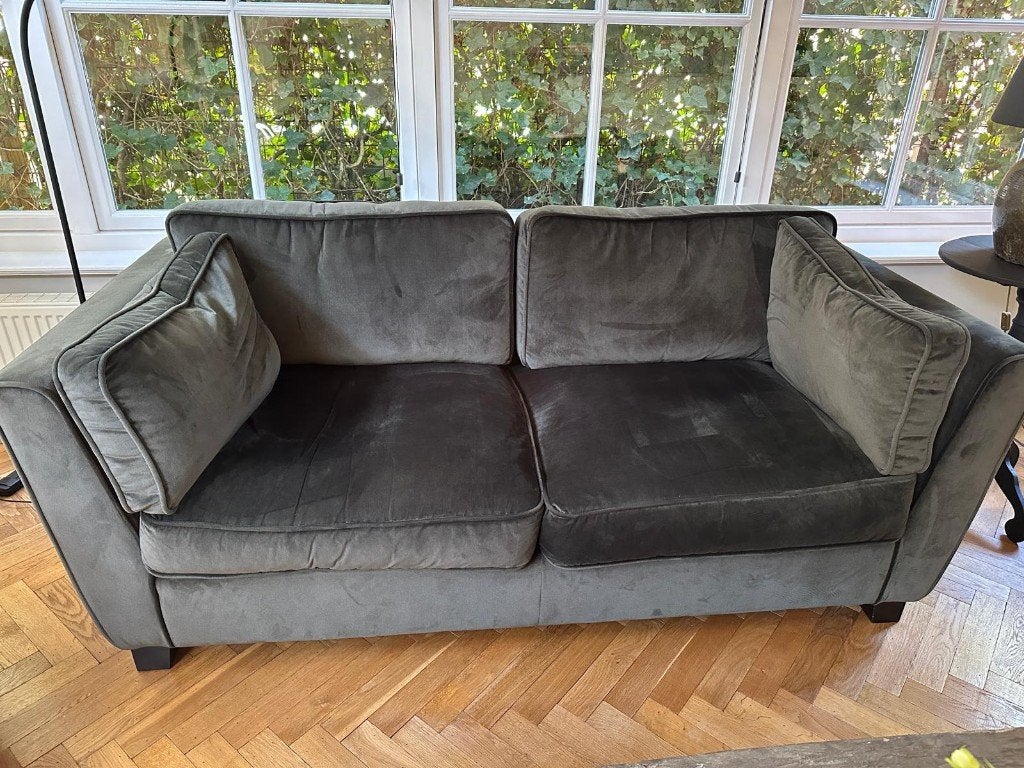 3 zitsbank- donker groen , velours, Ophalen, 150 tot 200 cm, Driepersoons, 75 tot 100 cm