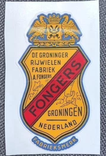 FONGERS Fiets oud logo Retro Vinyl fiets Sticker decal, Verzamelen, Verzenden, Nieuw, Bedrijf of Vereniging
