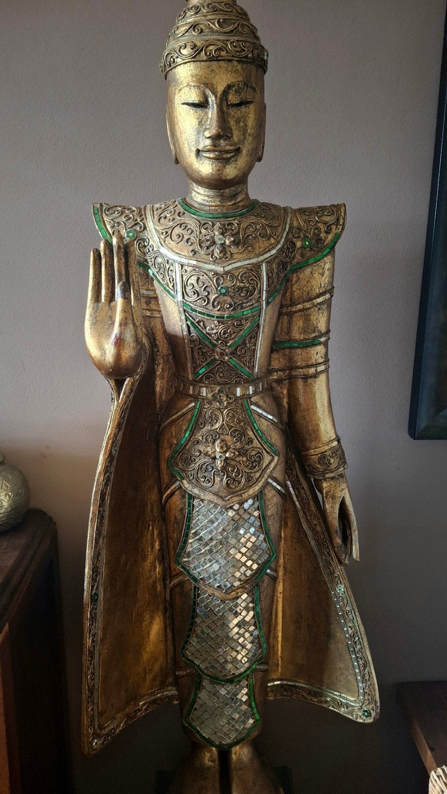 160 cm hoge houten buddha, Huis en Inrichting, Ophalen, 162 cm, Hout, Gouden accenten