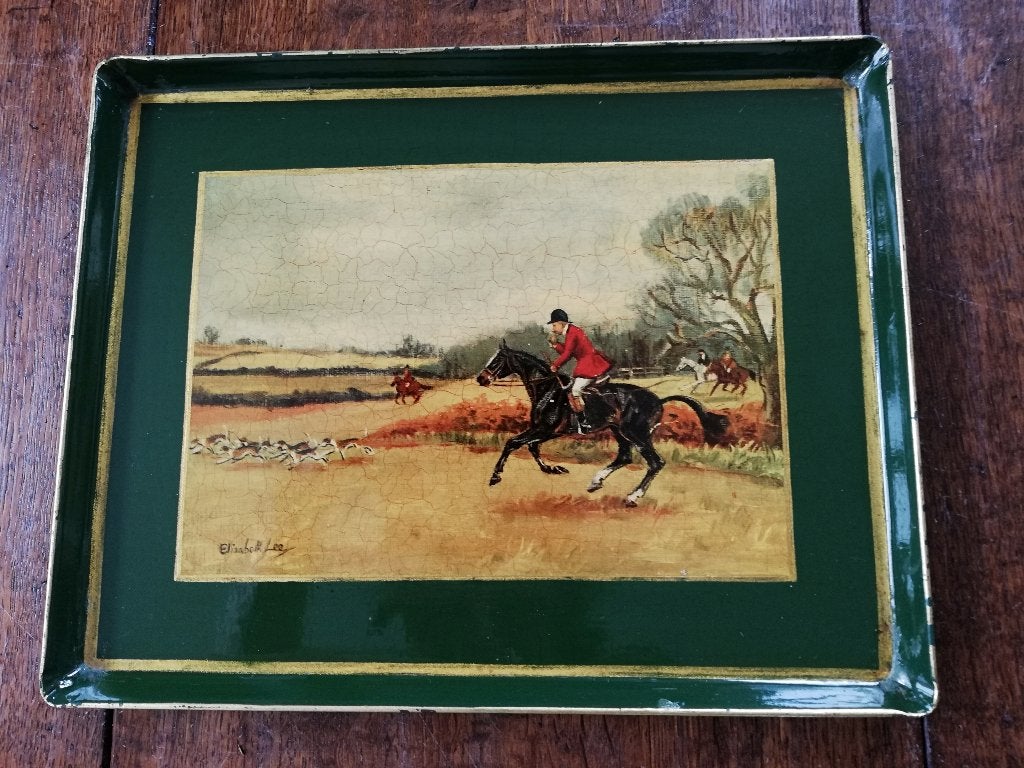 Prachtig Engels dienblad afb Elizabeth Lee, fox hunt 35x28cm, Ophalen