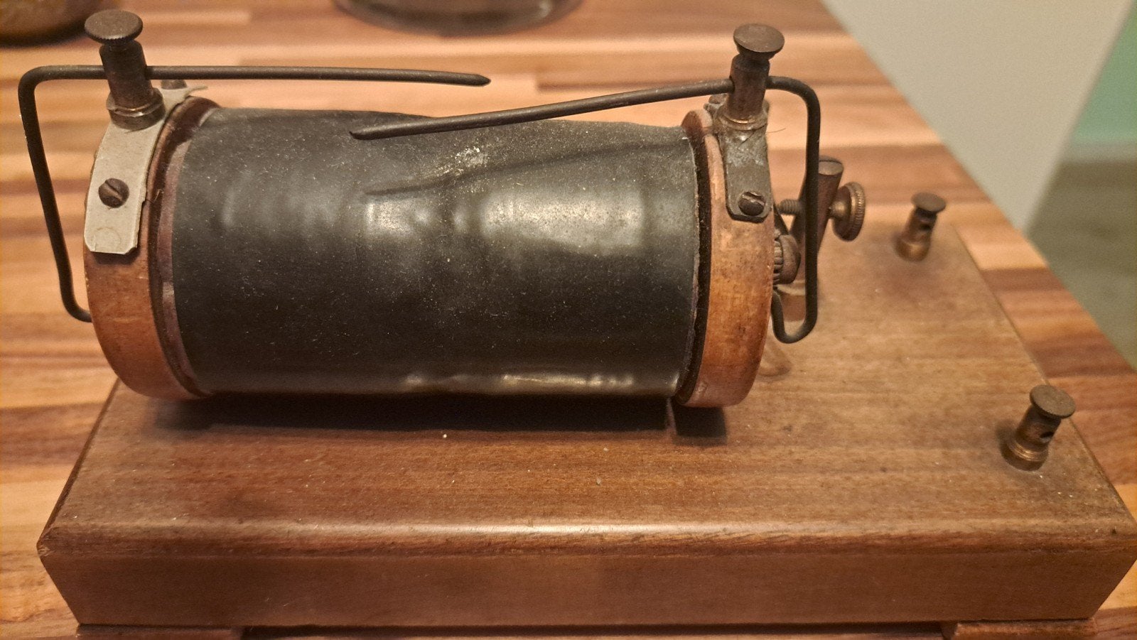 Antieke Elektromagnetische Spoel op Houten Basis, Antiek en Kunst, Ophalen of Verzenden