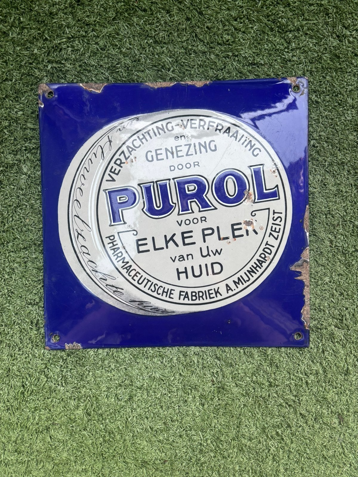 Emaille bord Purol 23x23 cm, Ophalen of Verzenden, Zo goed als nieuw, Reclamebord