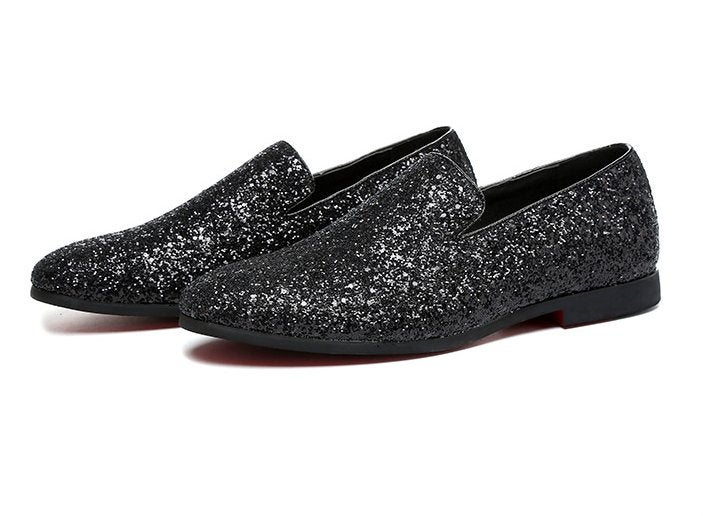Zwarte heren glitter loafers schoenen mocassins luxe sjieke, Verzenden, Nieuw, Zwart, Loafers