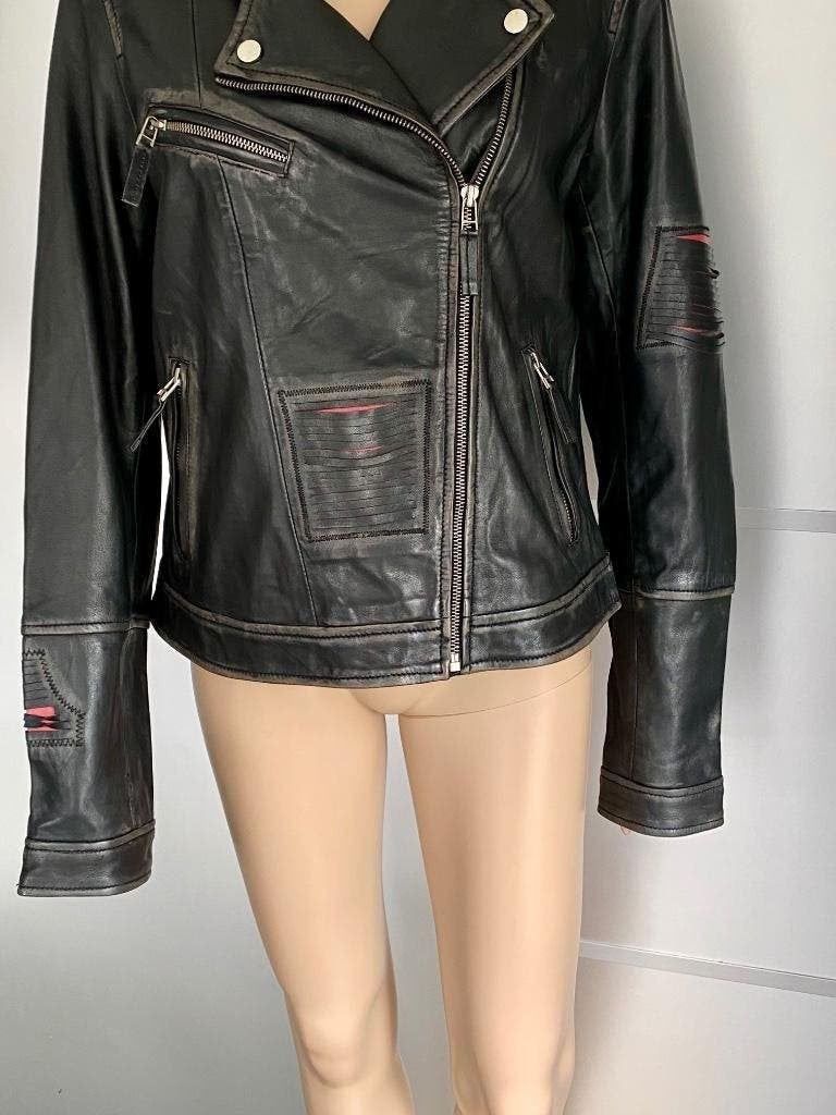 J514 Armani mt. 42=L echt-lams-leren jasje jas biker leer, Kleding | Dames, Armani, Zwart, Maat 42/44 (L), Ophalen of Verzenden