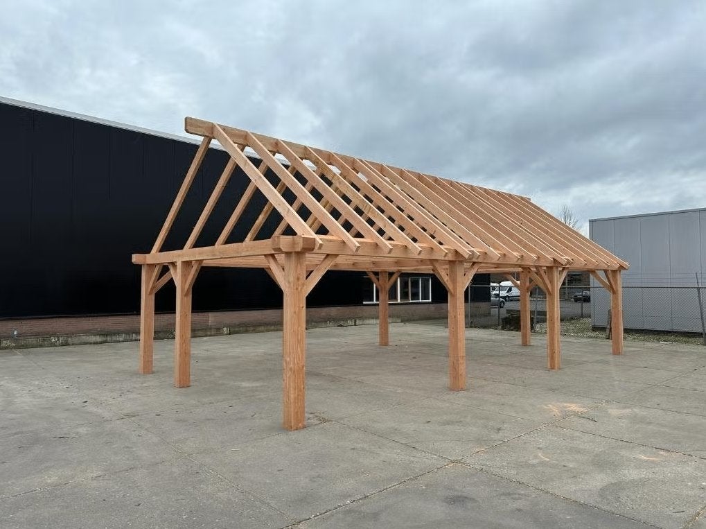 Douglas houten constructie zadeldak 1580x600cm, Tuin en Terras, Tuinhuis, Nieuw, Ophalen of Verzenden, 400 cm of meer