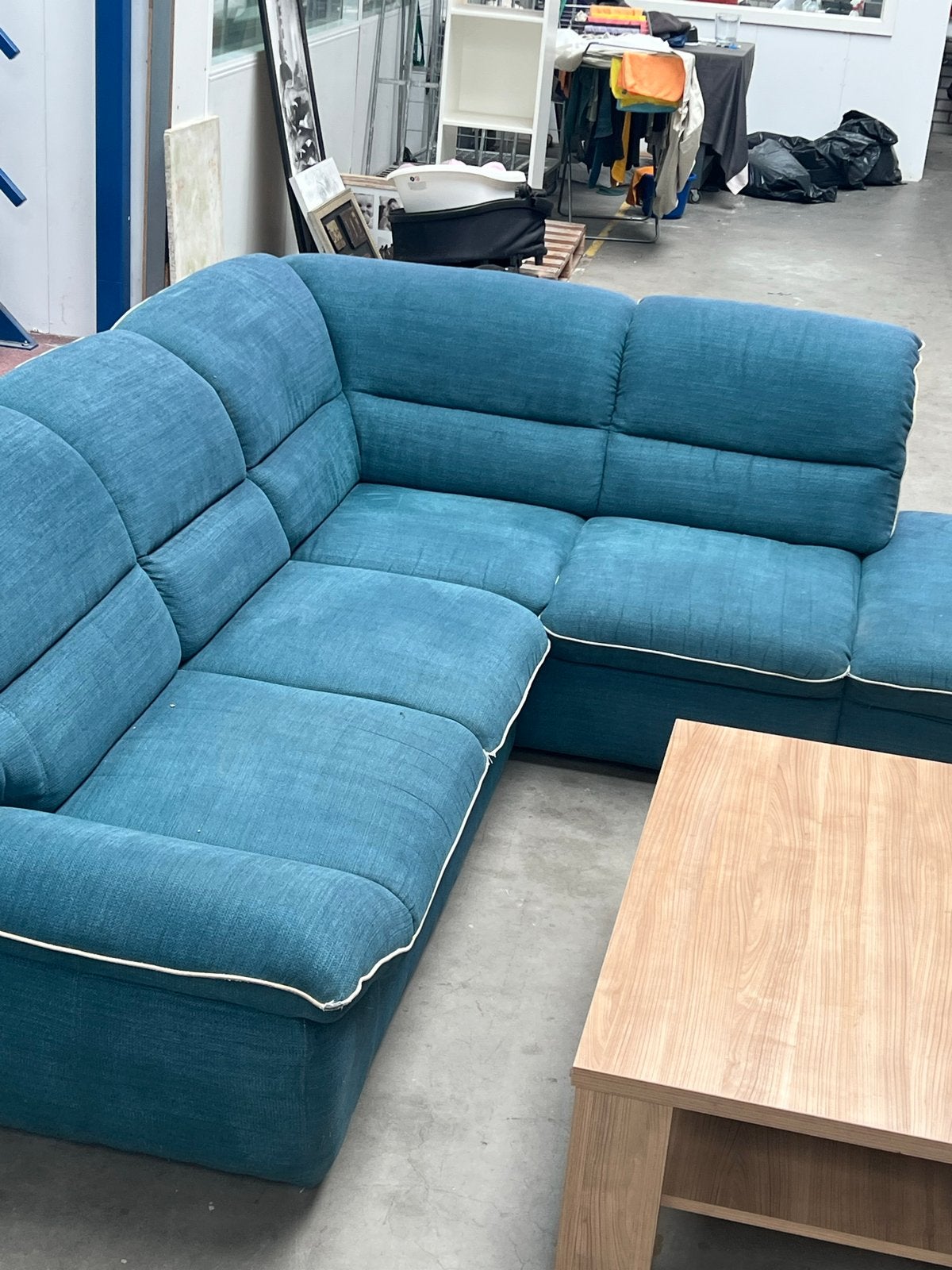 Turquoise Hoekbank - Gebruikt maar goede conditie, Huis en Inrichting, Banken | Bankstellen, Gebruikt, 100 tot 125 cm, Geen, Hoekbank