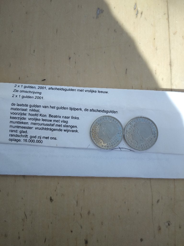 Afscheidsgulden met vrolijke leeuw, 2001, Ophalen of Verzenden, Koningin Beatrix, Euro's