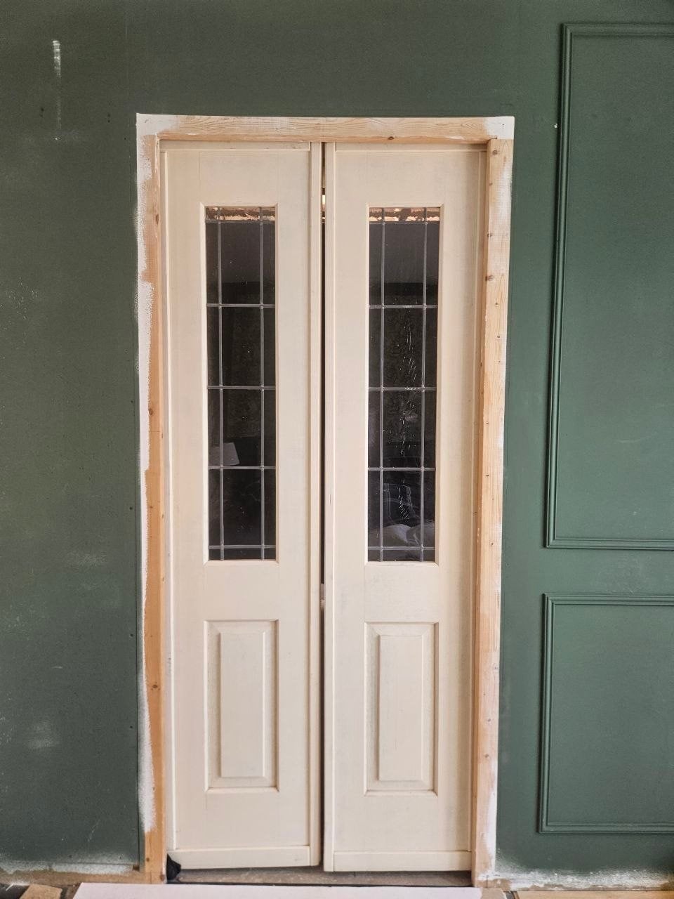 Dubbele ensuite binnendeuren met glas, incl schuifsysteem, Doe-het-zelf en Verbouw, Ophalen, 80 tot 100 cm, Binnendeur, Zo goed als nieuw