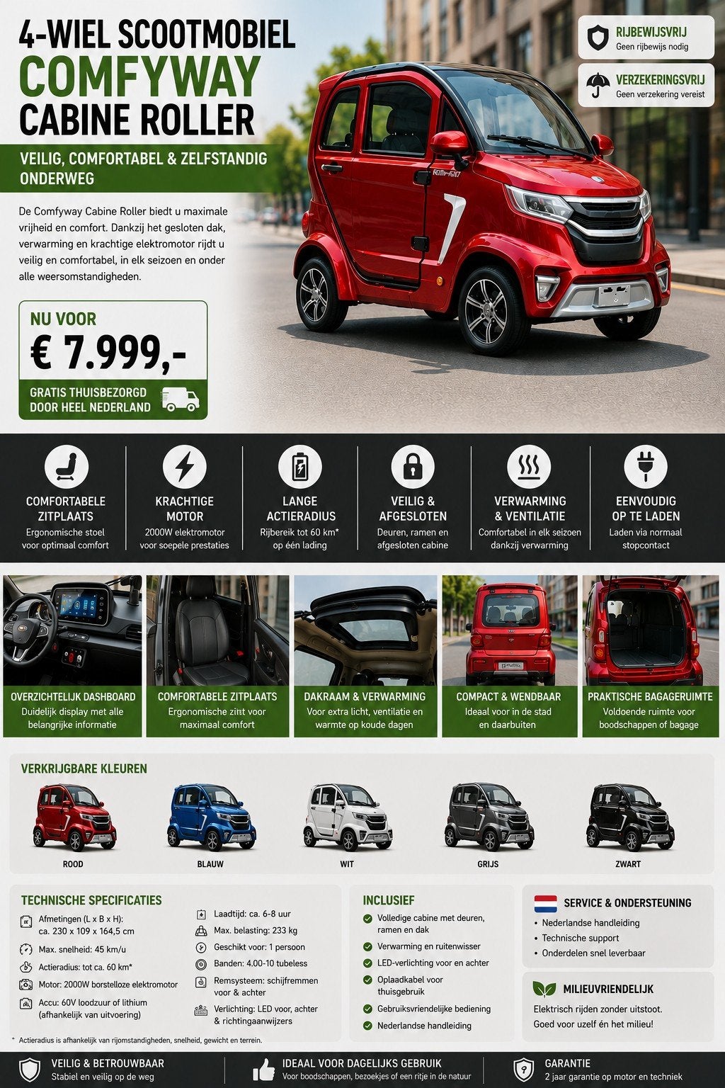 Confyway vierwiel scootmobiel / brommobiel rijbewijs vrij!, Diversen, Brommobielen en Scootmobielen, Ophalen