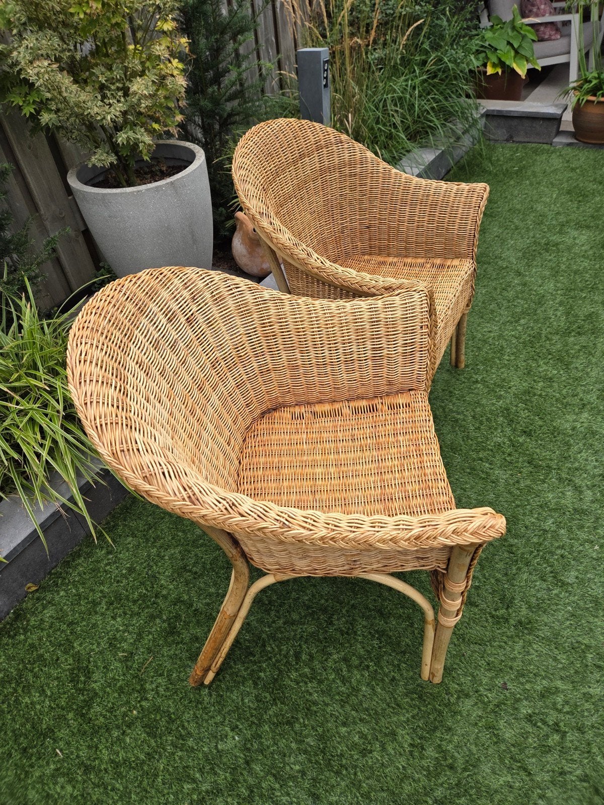 2 rieten stoelen, Tuin en Terras, Ophalen, Gebruikt, Rotan