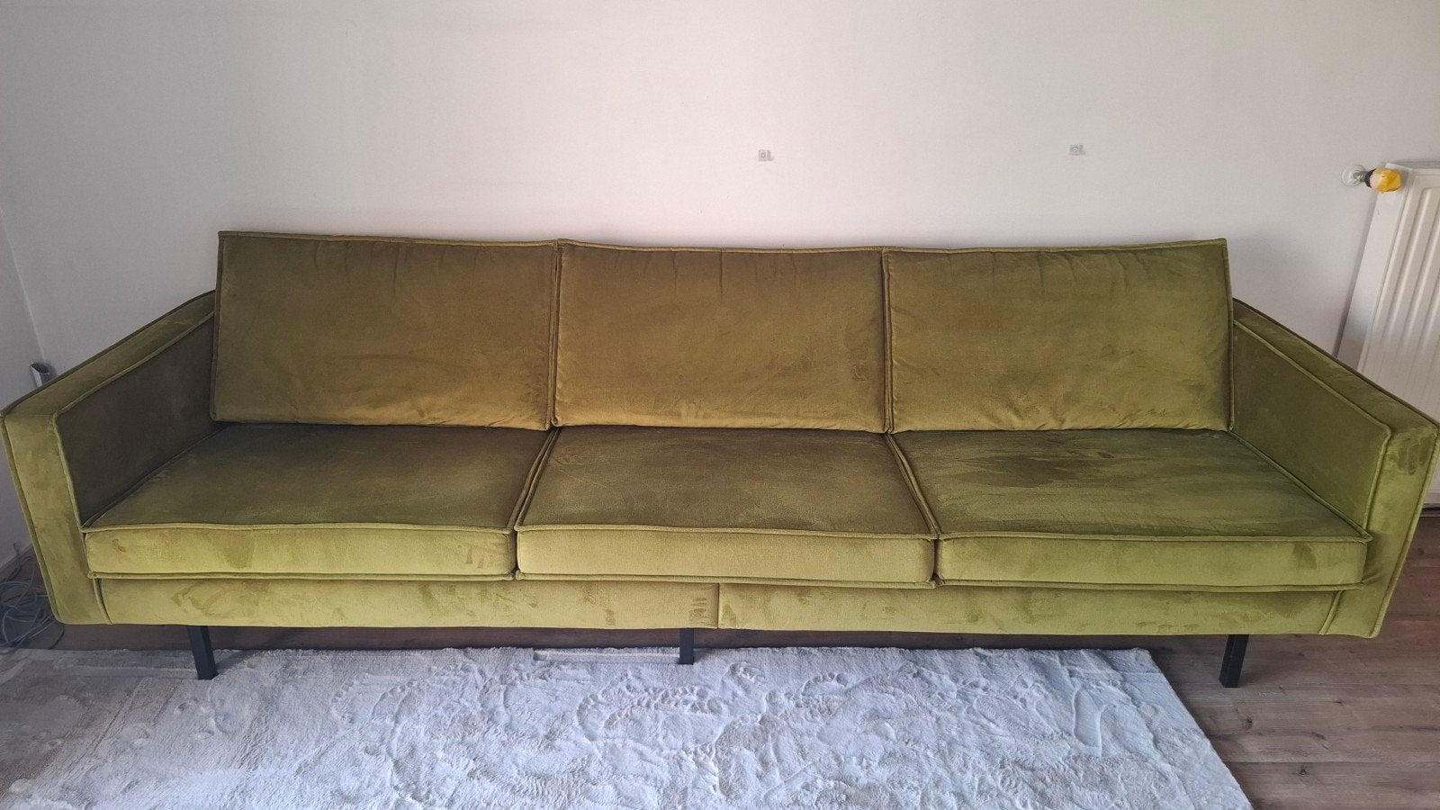 Mooie 3 zits bepurehome olijfgroene velvet bank!, Ophalen, 250 tot 300 cm, Driepersoons, 75 tot 100 cm