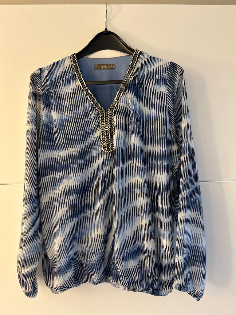 Mer & Sud blauwe blouse met print, Blauw, Maat 46/48 (XL) of groter, Ophalen of Verzenden, Zo goed als nieuw