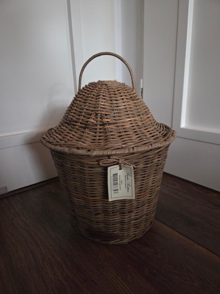 Riviera Maison rieten prullenbak met deksel, Ophalen, 50 tot 75 cm, Riet, 20 tot 30 liter