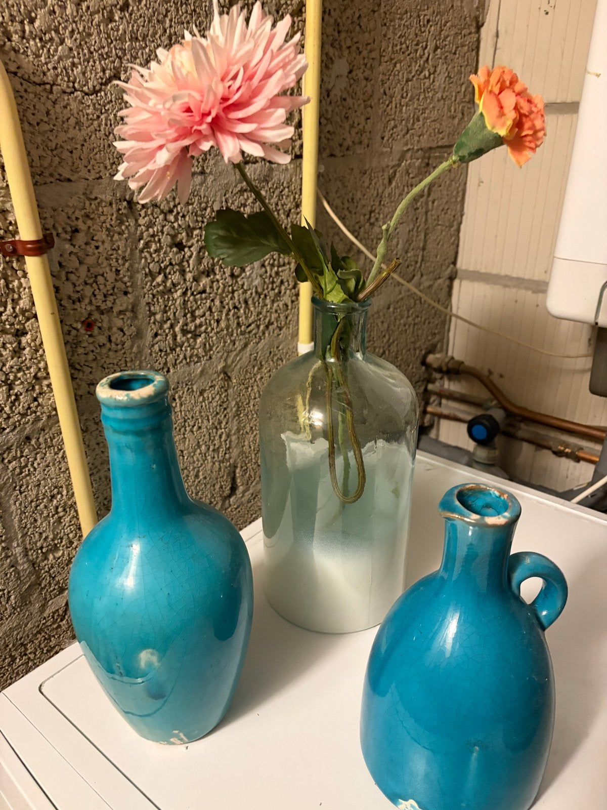 Set van 3 decoratieve vazen - turquoise en glas, Antiek en Kunst, Ophalen of Verzenden