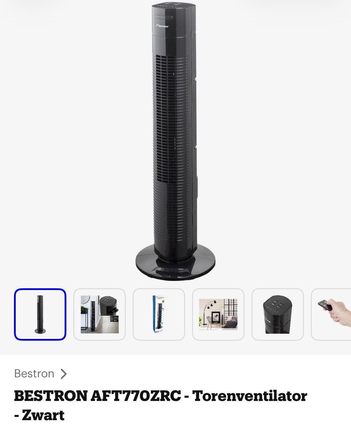 Bestron AFT770ZRC Torenventilator - Zwart met afstandsbedien, Ophalen of Verzenden, Ventilator met afstandsbediening, Zo goed als nieuw