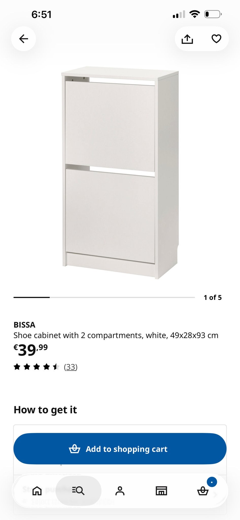 IKEA BISSA Schoenenkast met 2 vakken, wit, Ophalen of Verzenden, Zo goed als nieuw