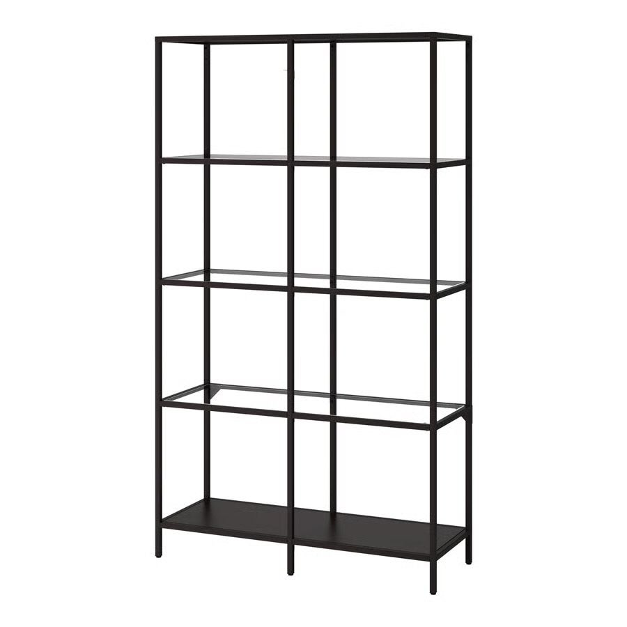 2x IKEA VITTSJÖ Stellingkast, zwartbruin/glas, 100x175 cm, Ophalen, Met plank(en), Gebruikt, 100 tot 150 cm