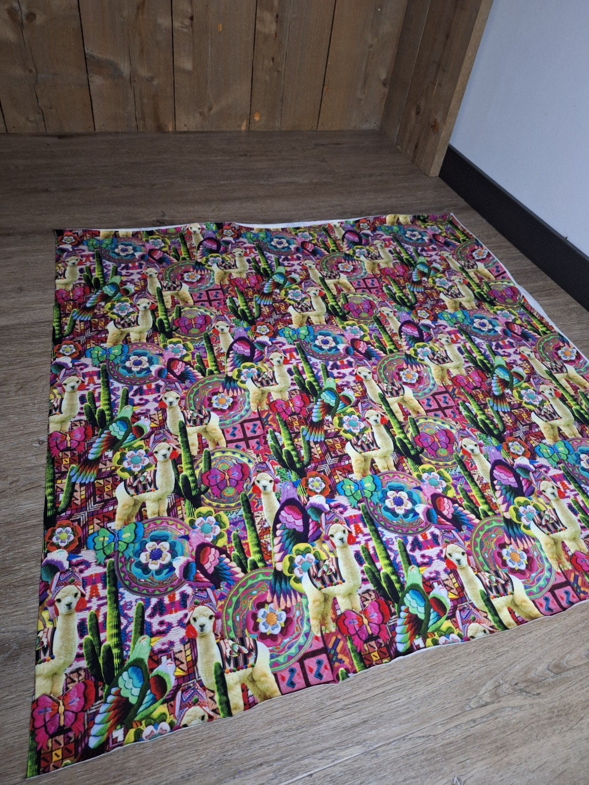 Stof paneel alpaca's, cactussen, Mexicaanse motieven, Overige materialen, Meerkleurig, Nieuw, Ophalen of Verzenden