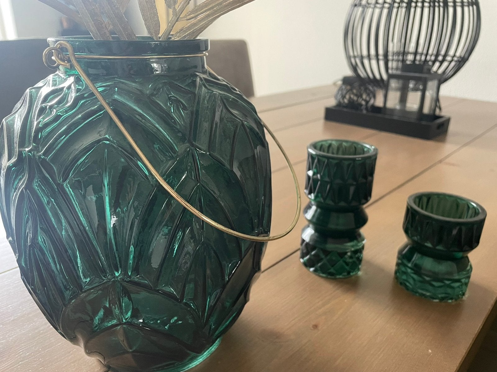 Groene Vazen en theehouders, Rond, Ophalen of Verzenden, Zo goed als nieuw, Minder dan 25 cm