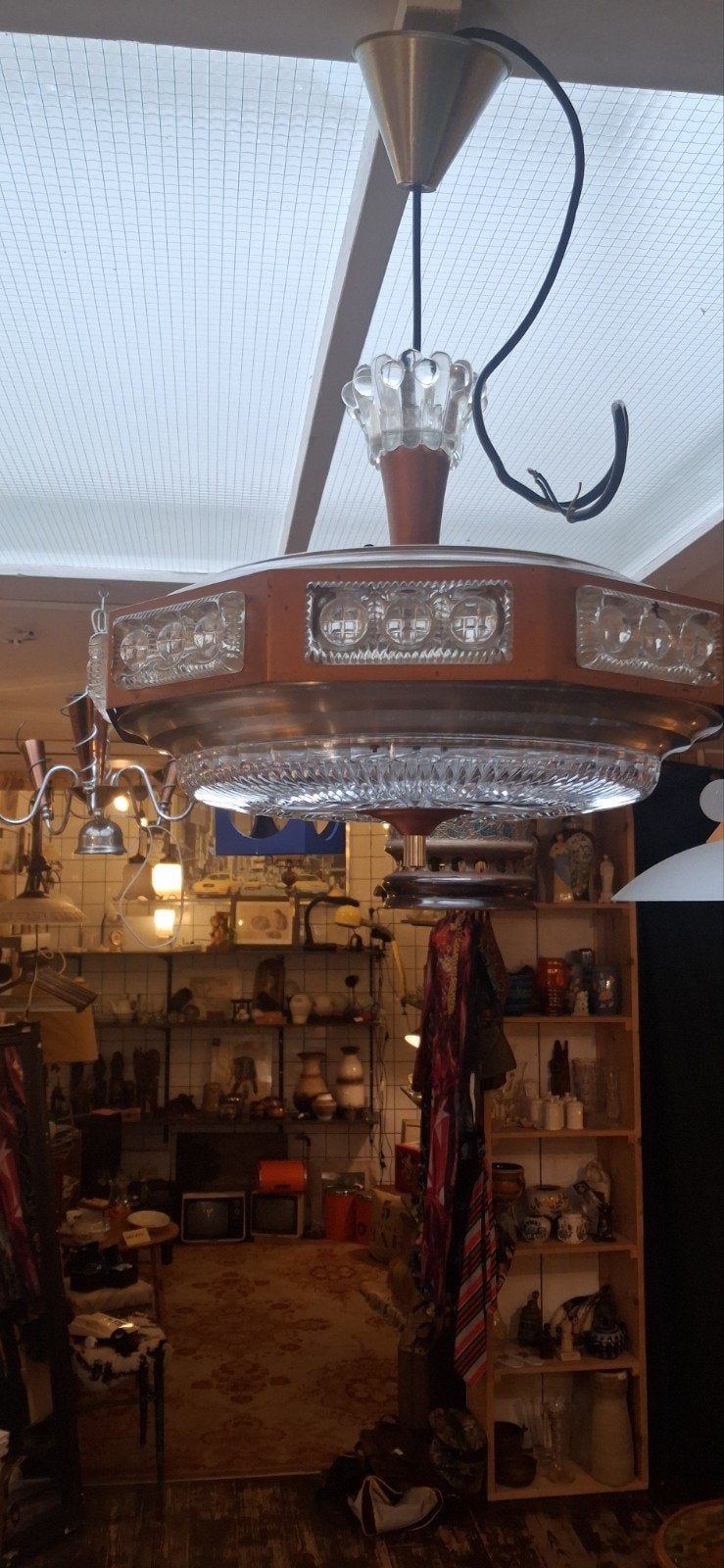 Vintage Plafondlamp met Kristalglas, Ophalen