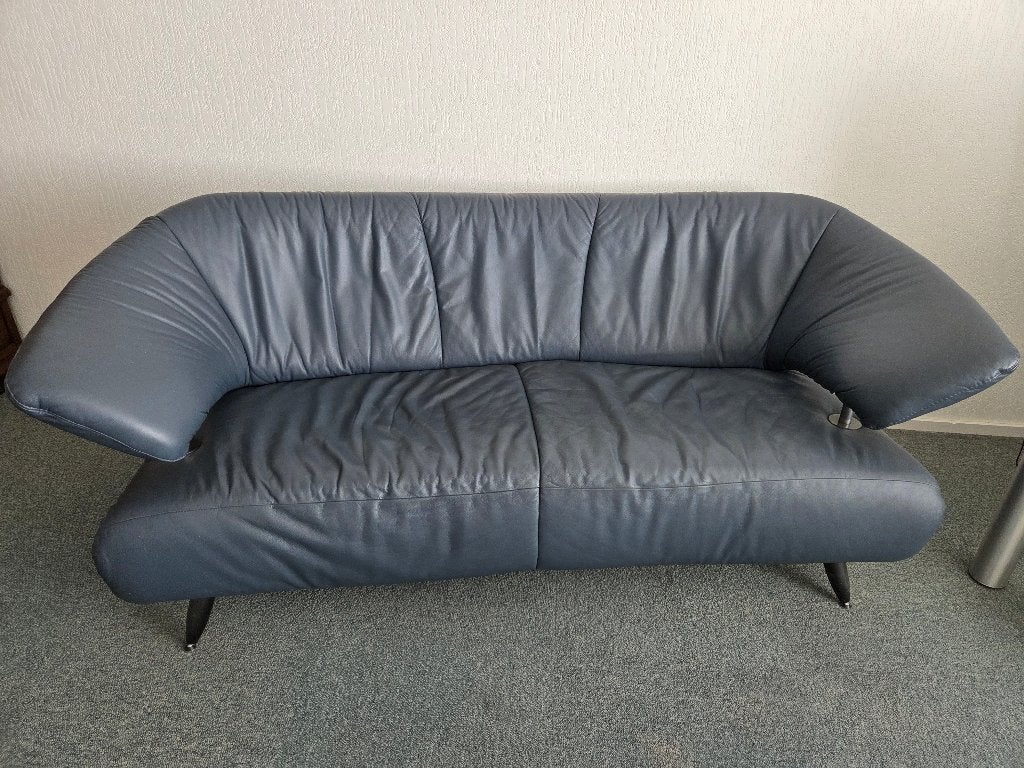 Grijs lederen bankstel twee en drie zits, Ophalen, Gebruikt, 150 tot 200 cm, Tweepersoons
