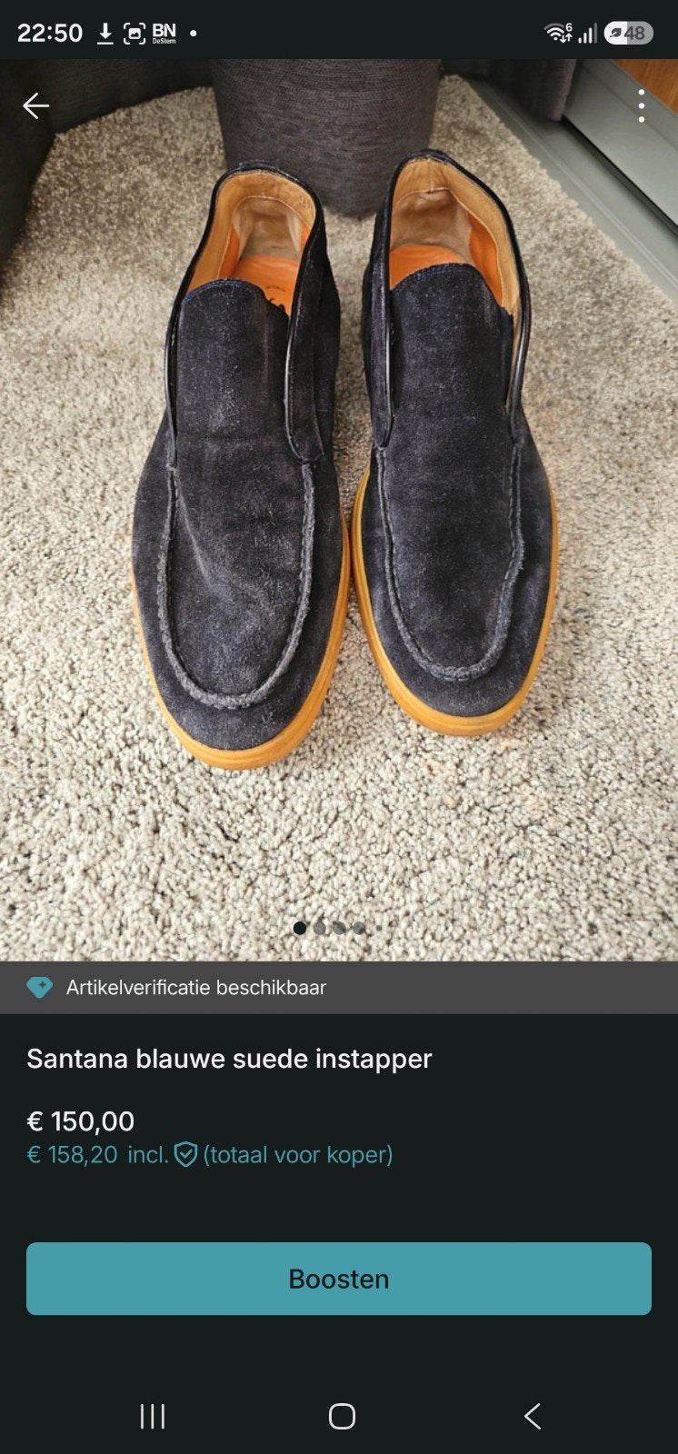Santoni donkerblauwe suède instappers, maat 8, Kleding | Heren, Loafers, Blauw, Ophalen of Verzenden, Santoni