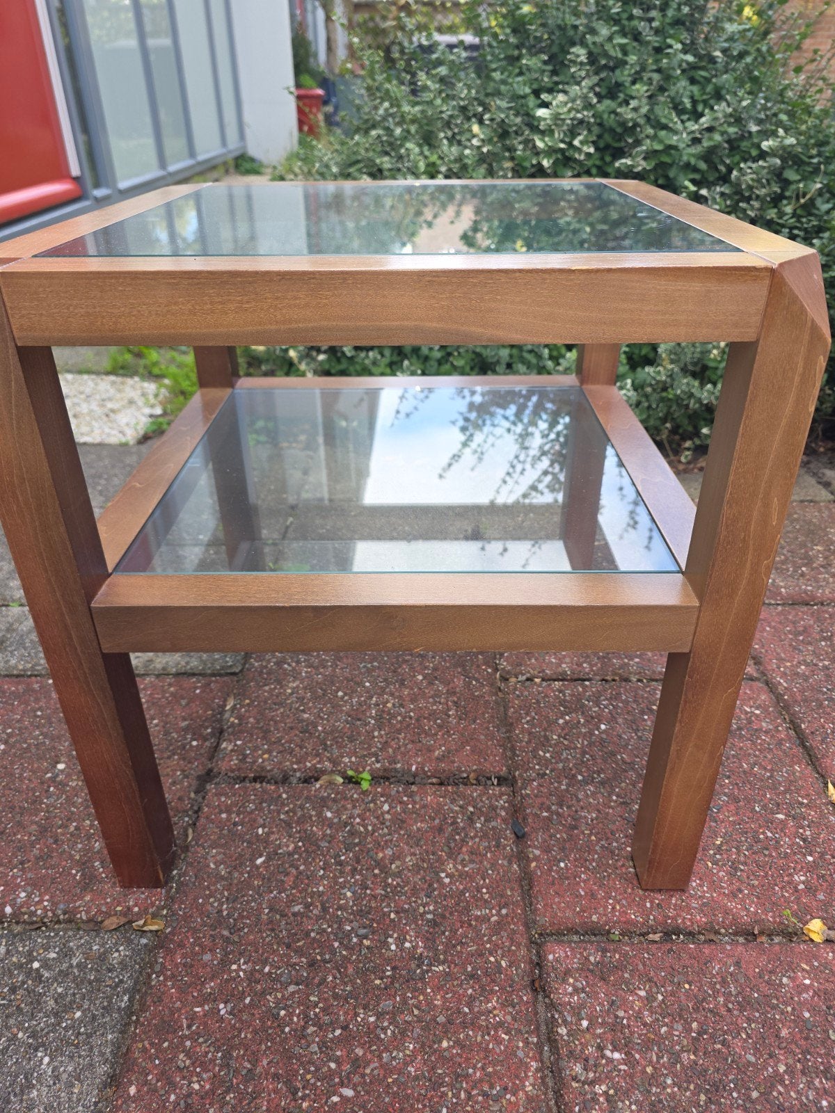 Bijzettafel met 2 glazen platen - 50x48x48 cm, Huis en Inrichting, Minder dan 55 cm, Vierkant, Hout, Ophalen