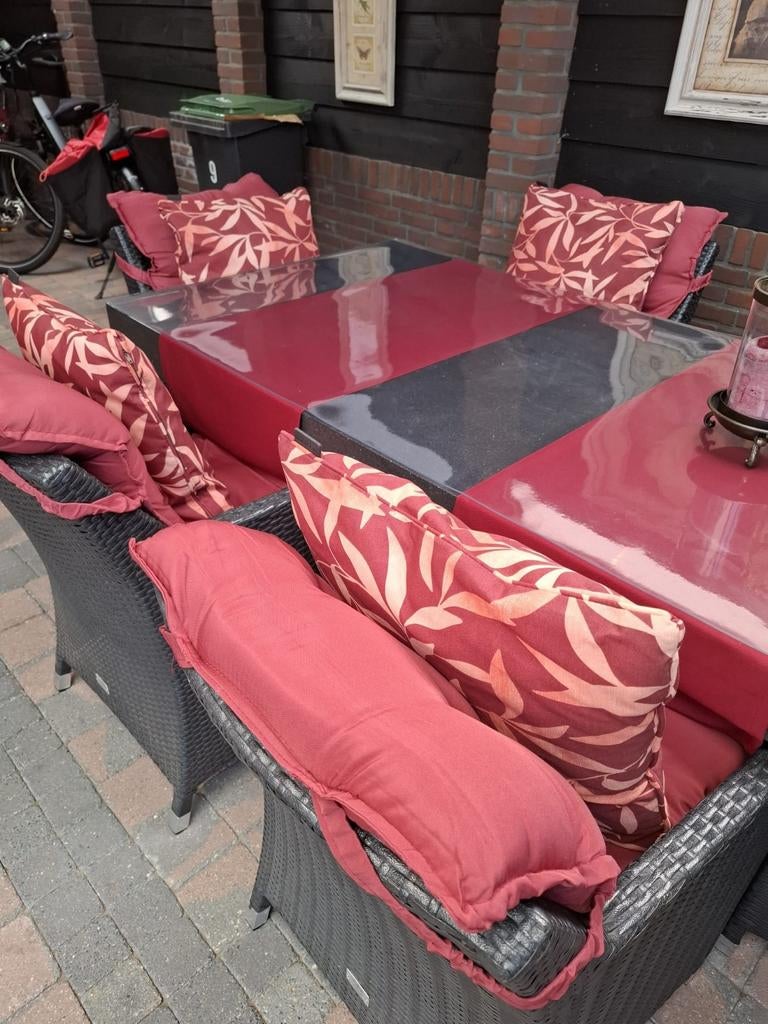 Tuinkussens set: 6x zitkussen en 6x rugkussen, Tuin en Terras, Tuinmeubel-accessoires, Ophalen, Zo goed als nieuw