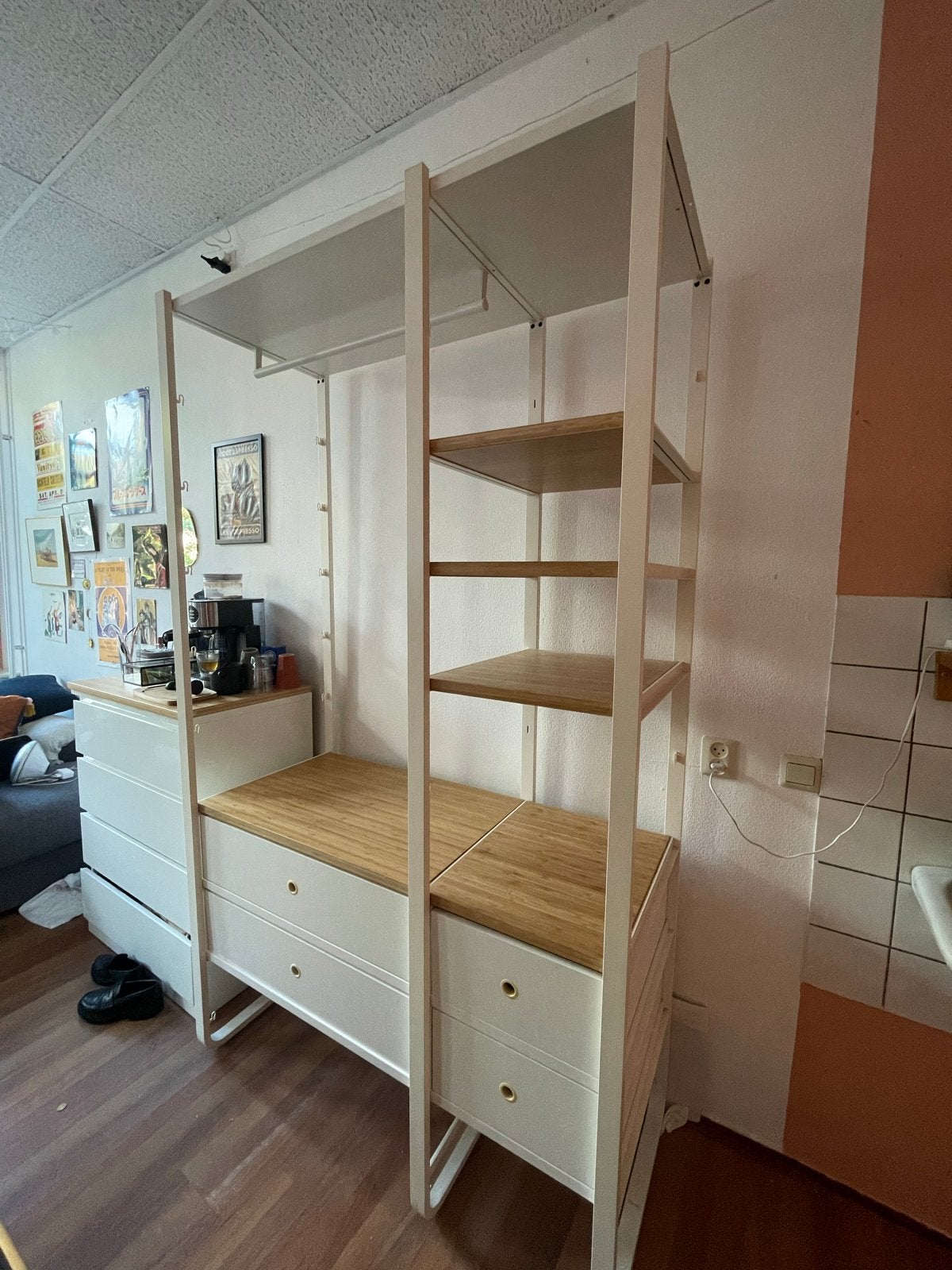 IKEA ELVARLI open kledingkast met lades en planken, Ophalen, Gebruikt, 100 tot 150 cm, 200 cm of meer