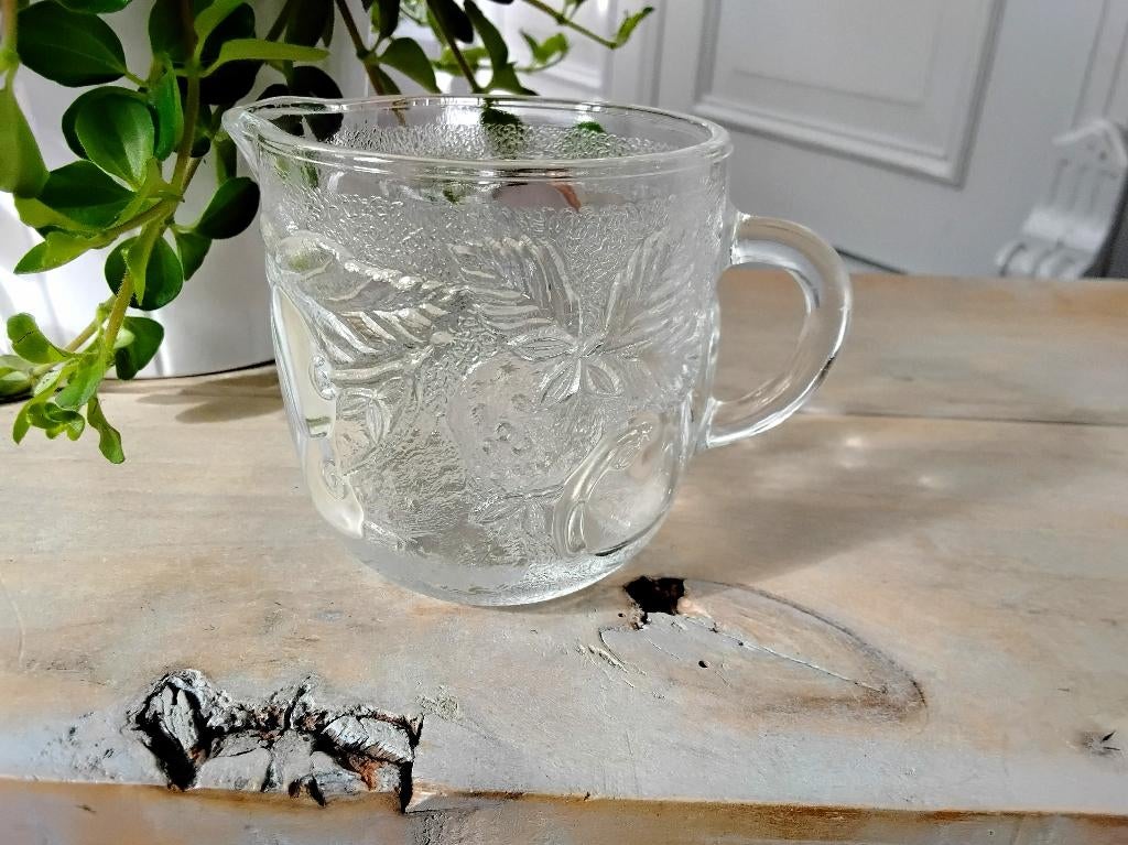 Vintage Fidenza persglas italië - melkkan fruitafbeelding, Gebruikt, Overige typen, Ophalen of Verzenden, Glas