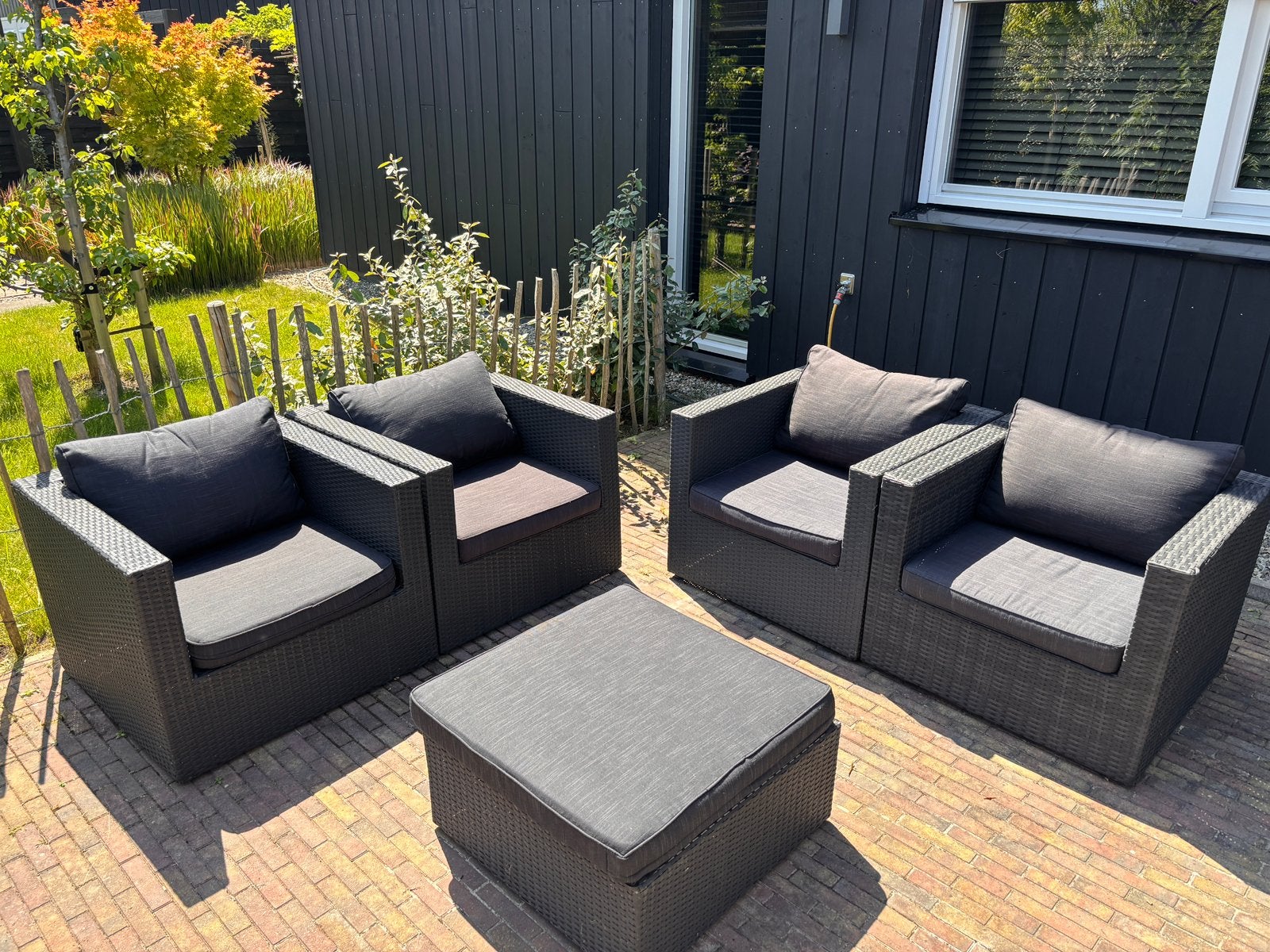 Wicker loungeset tuinset antraciet, Ophalen, 4 zitplaatsen, Gebruikt, Stoel