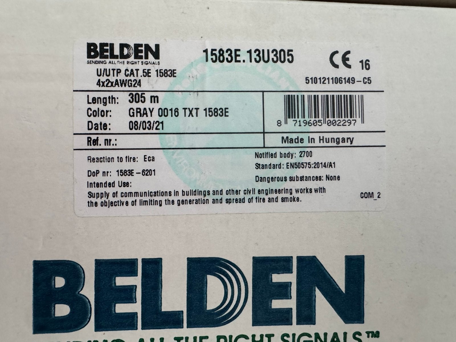 Belden U/UTP CAT 5E 1583E Netwerkkabel - 266m Grijs, Computers en Software, Pc- en Netwerkkabels, Ophalen, Gebruikt