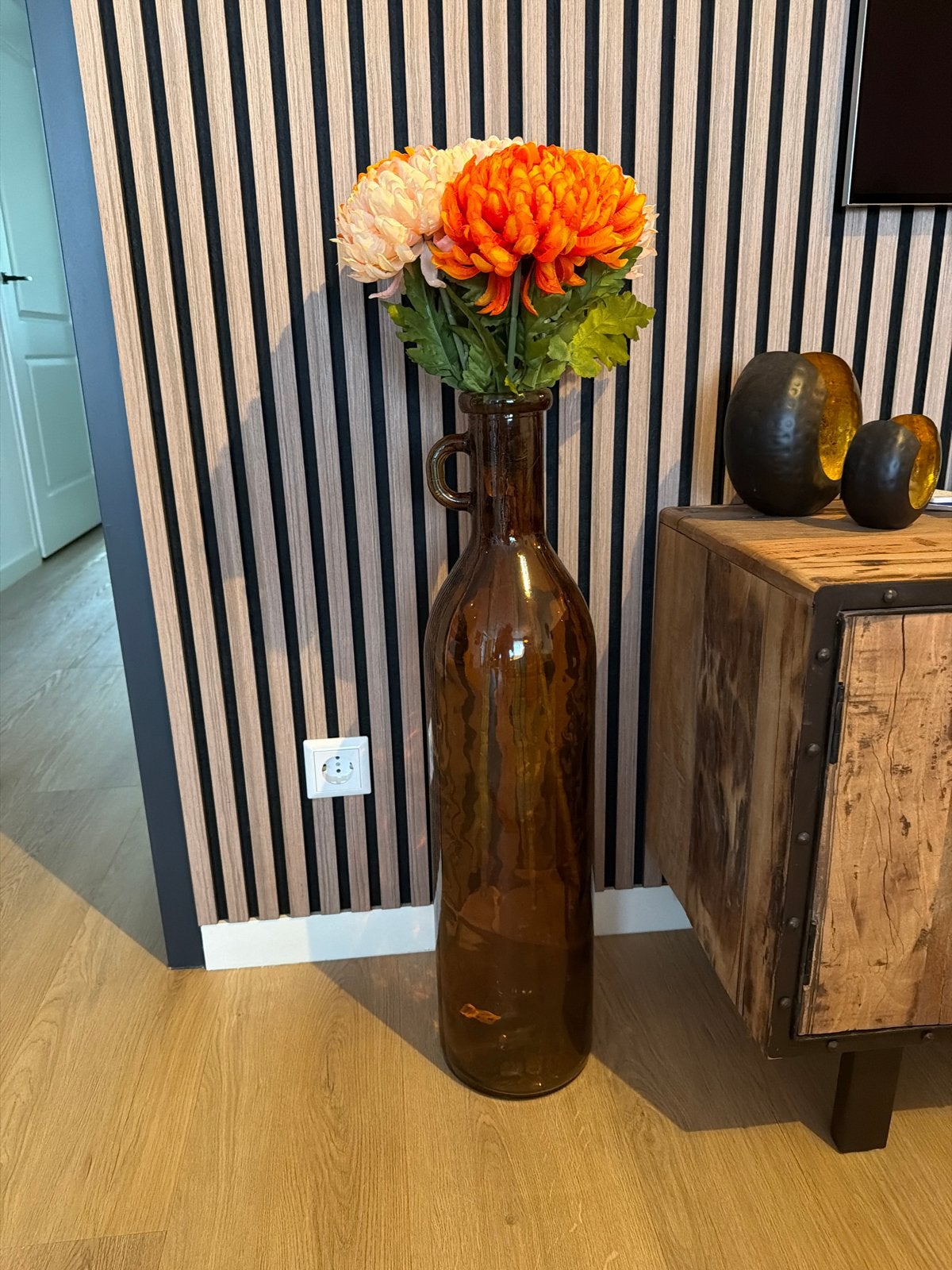 Vaas Cavareno bruin glas, 18x75 cm, Antiek en Kunst, Ophalen
