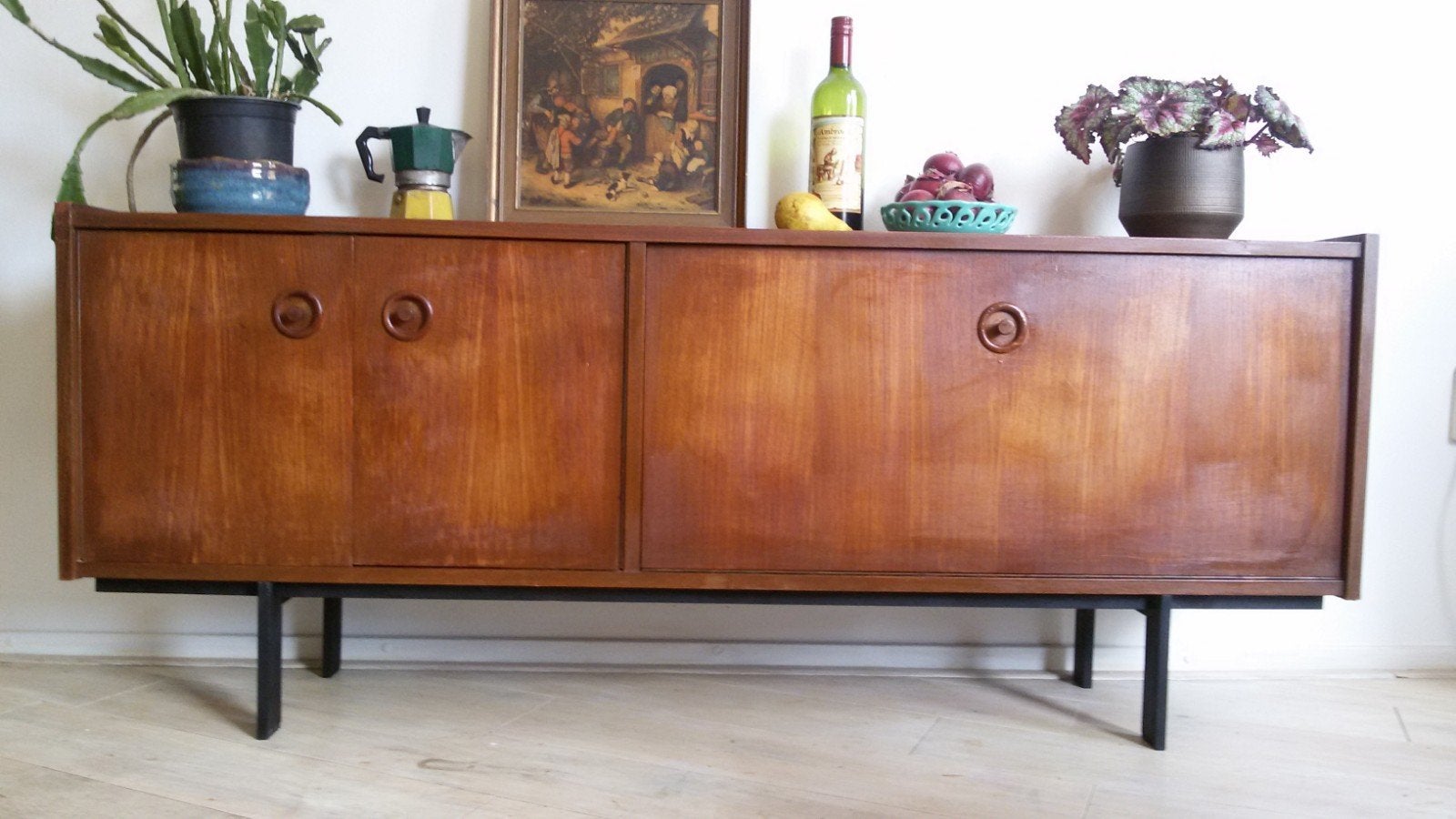 Deens teakhout dressoir jaren 50 vintage retro mid century, Gebruikt, Met deur(en), 100 tot 150 cm, Ophalen of Verzenden