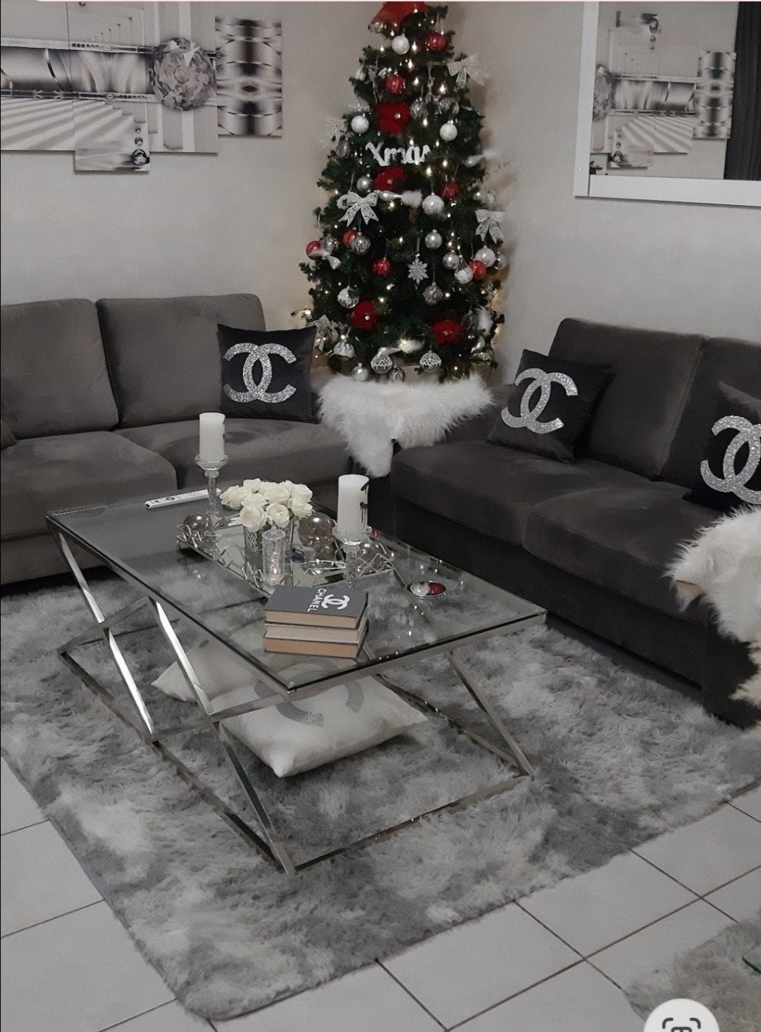 Stijlvol glazen salontafel met chromen onderste anterciet, Huis en Inrichting, Complete inboedels, Ophalen