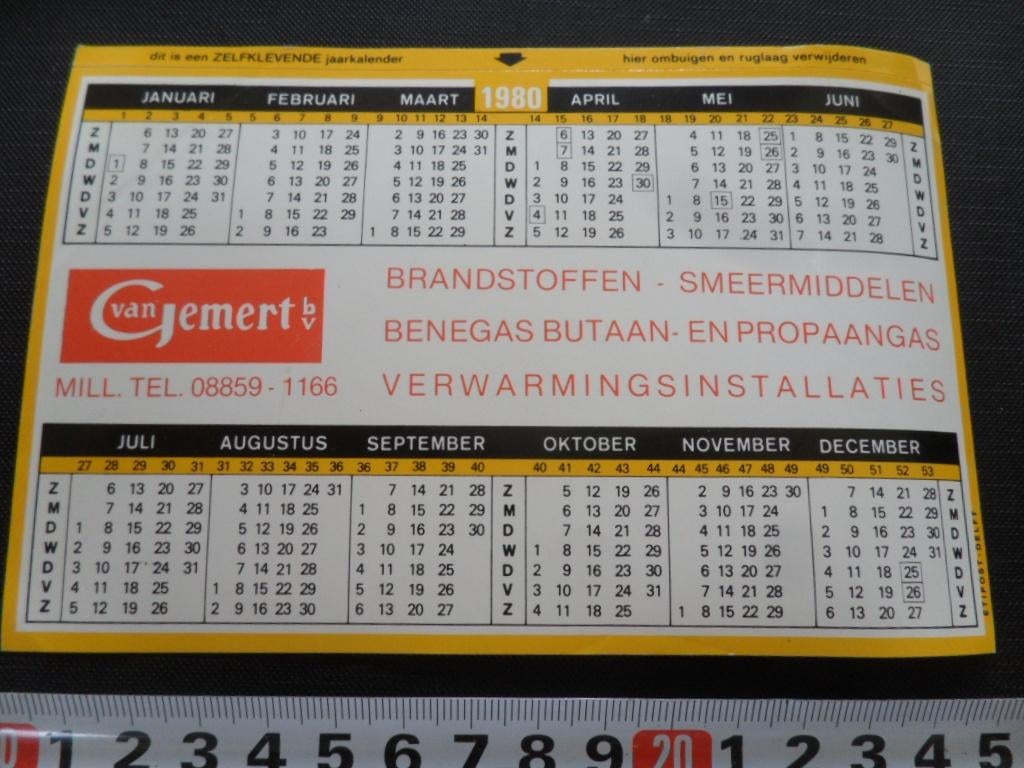 sticker Kalender 1980 Mill VAN GEMERT BV Brandstoffen, Ophalen, Zo goed als nieuw