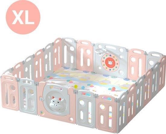 JustValue grondbox XXL roze/wit 201x201 cm - bieden, Kinderen en Baby's, Boxen, Ophalen of Verzenden, Zo goed als nieuw, Vierkant
