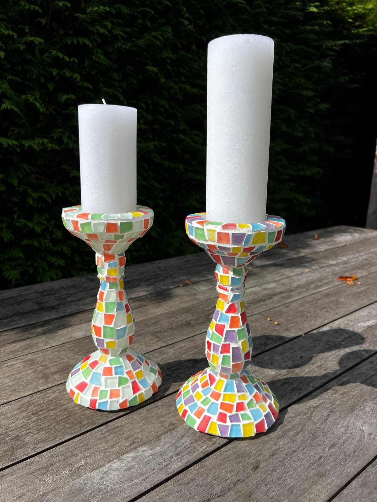 Set van 2 mozaïek kandelaars, kleurrijk, Meerkleurig, Nieuw, Ophalen of Verzenden, Steen/keramiek