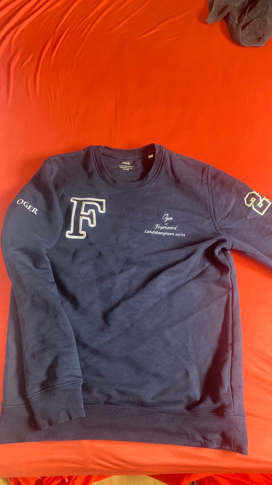 Oger x Feyenoord landskampioen, Ophalen of Verzenden, Zo goed als nieuw, Blauw