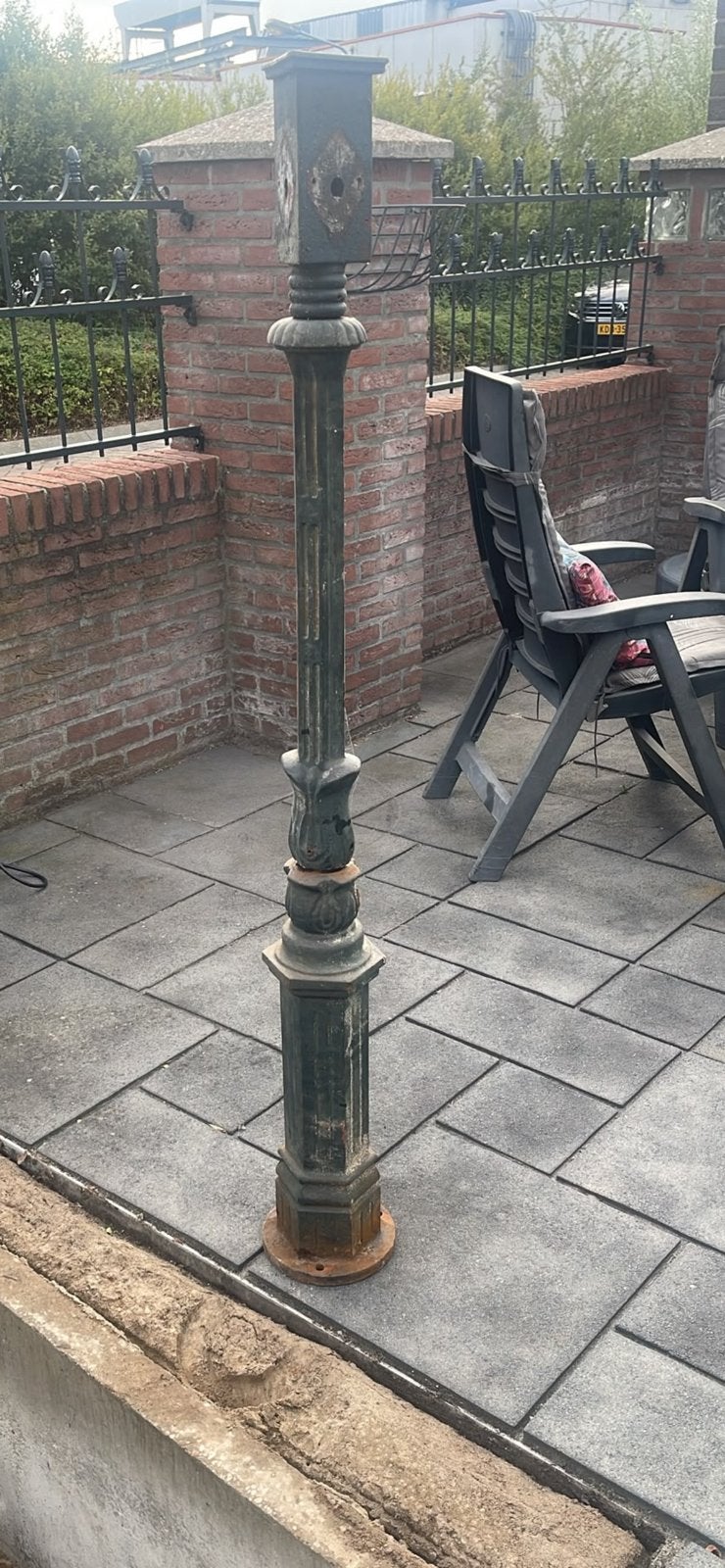 Antieke lantaarnpaal met 3 armen +1 lamp voor aan de muur, Ophalen, Gebruikt