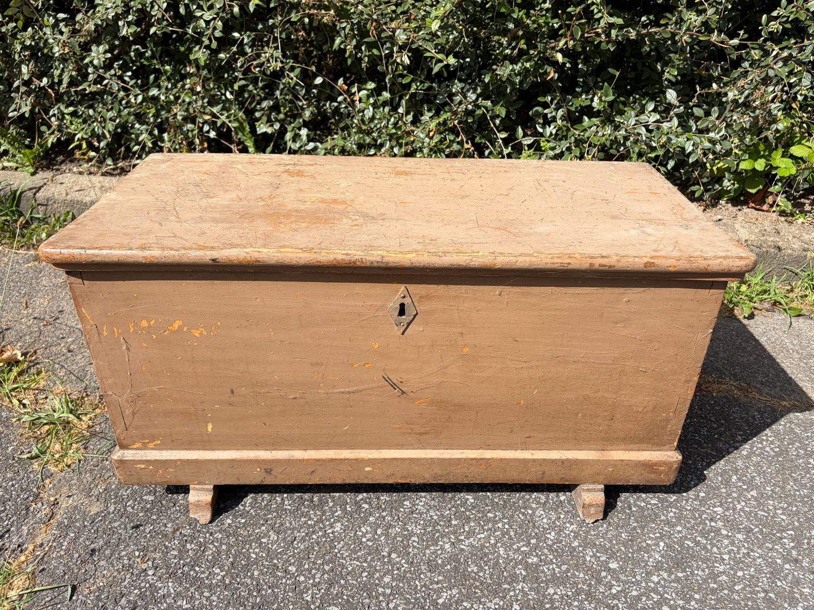 Vintage houten kist met deksel en handvatten, Ophalen, 50 – 75, Gebruikt, 100 tot 150 cm