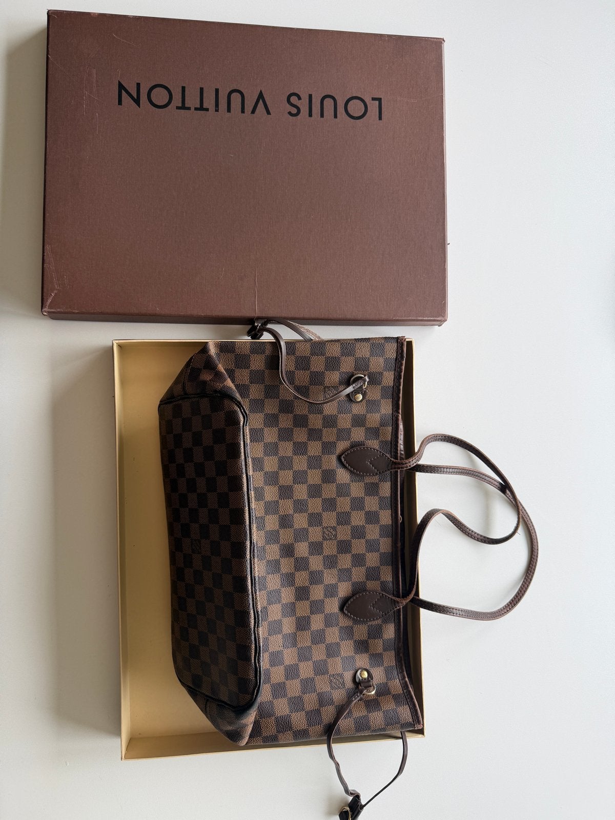 Louis Vuitton Neverfull MM Damier Ebene, Ophalen of Verzenden, Zo goed als nieuw, Bruin, Shopper