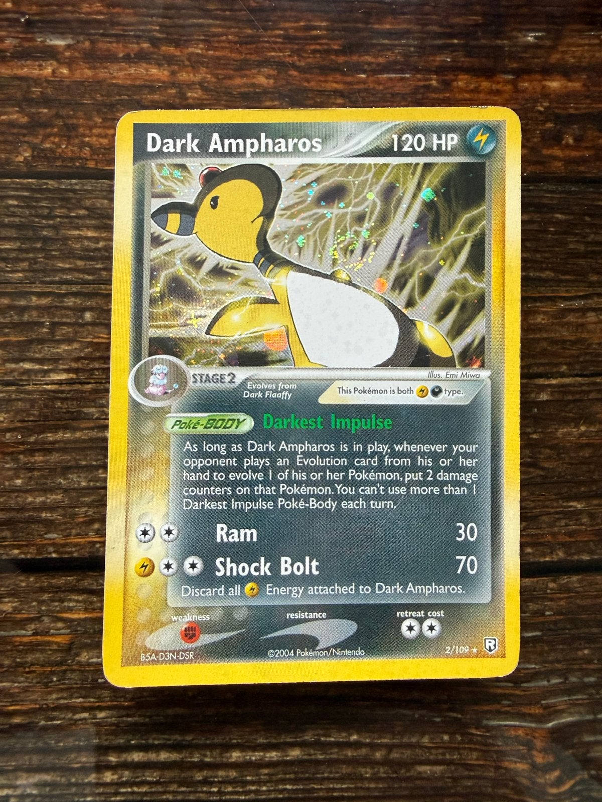 Pokémon Kaart: Dark Ampharos 2/109 Holo Rare EX Team Rocket, Ophalen of Verzenden, Gebruikt, Losse kaart