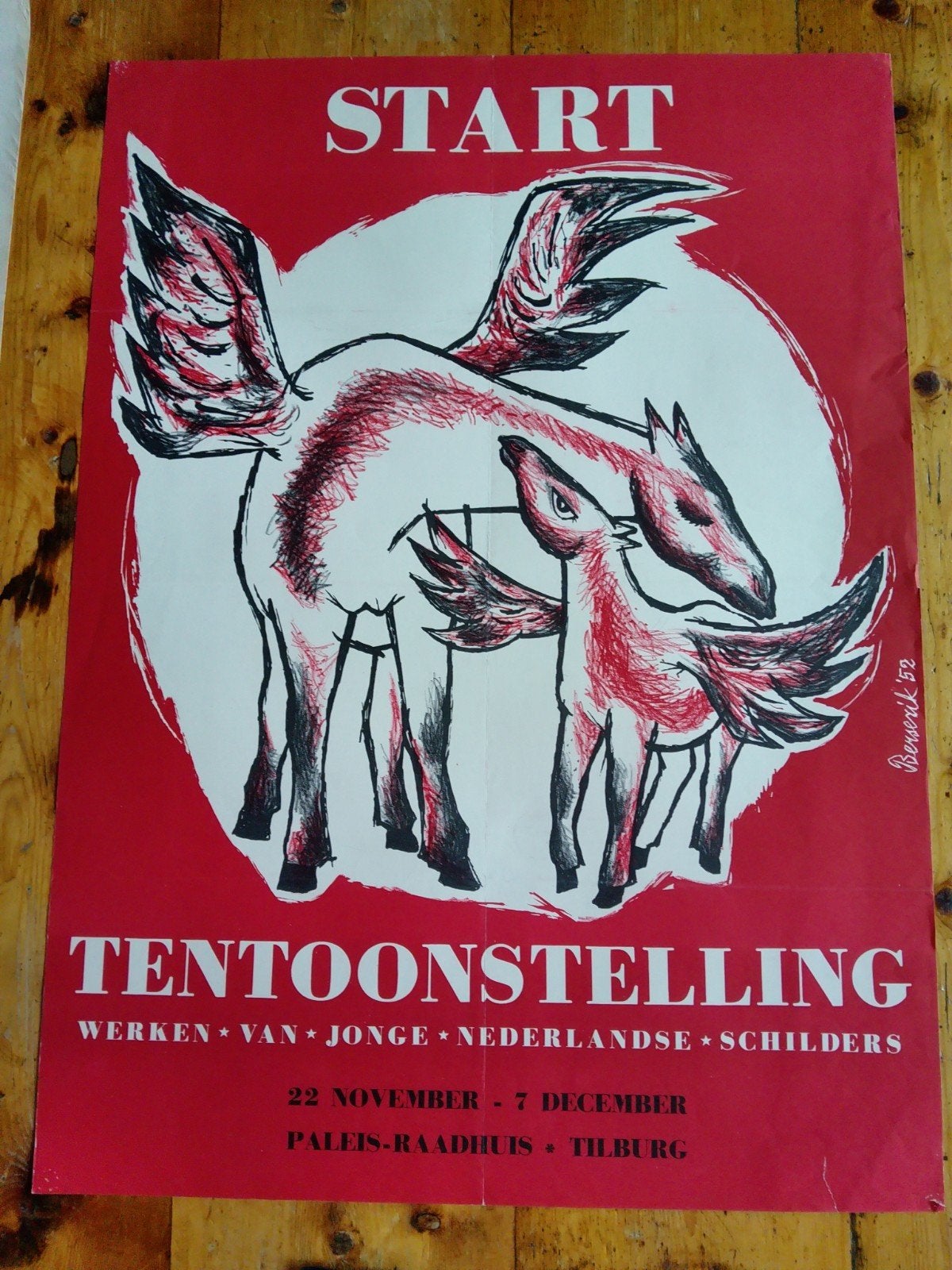 Vintage START Tentoonstelling Poster - Bernerik '52, Ophalen of Verzenden, A1 t/m A3, Overige onderwerpen, Rechthoekig Staand