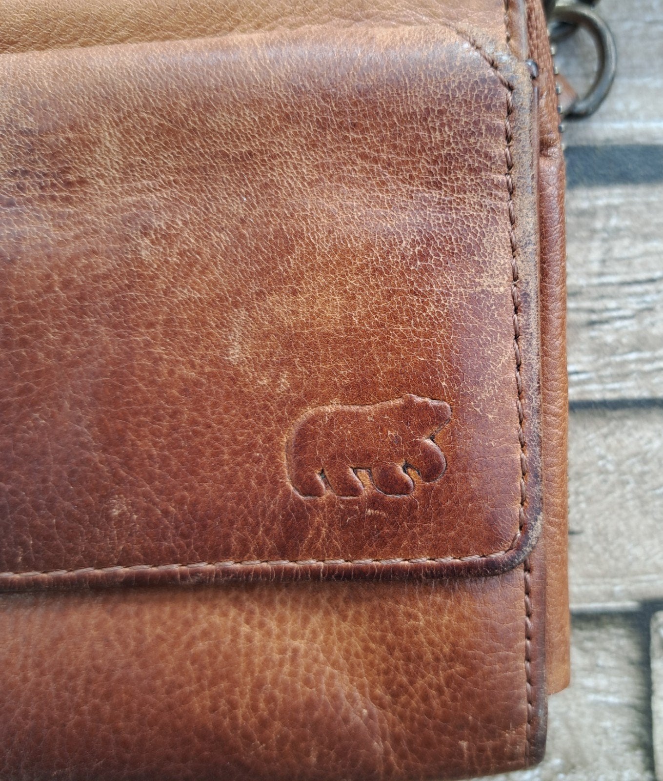 BEAR DESIGN Leren Vintage Crossbody/Portefeuille, Gebruikt, Bruin, Verzenden, Schoudertasje