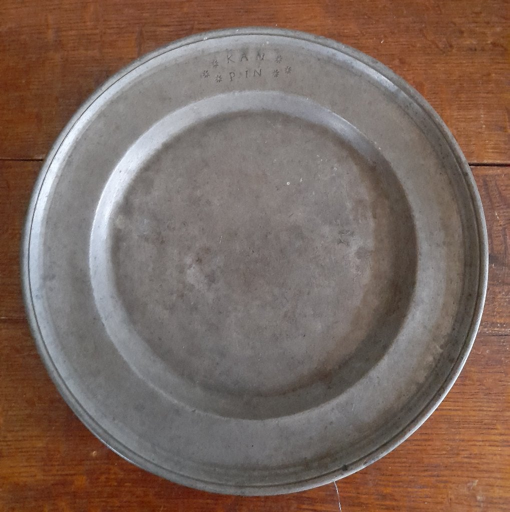 Rond bord - tin - antiek, Verzenden