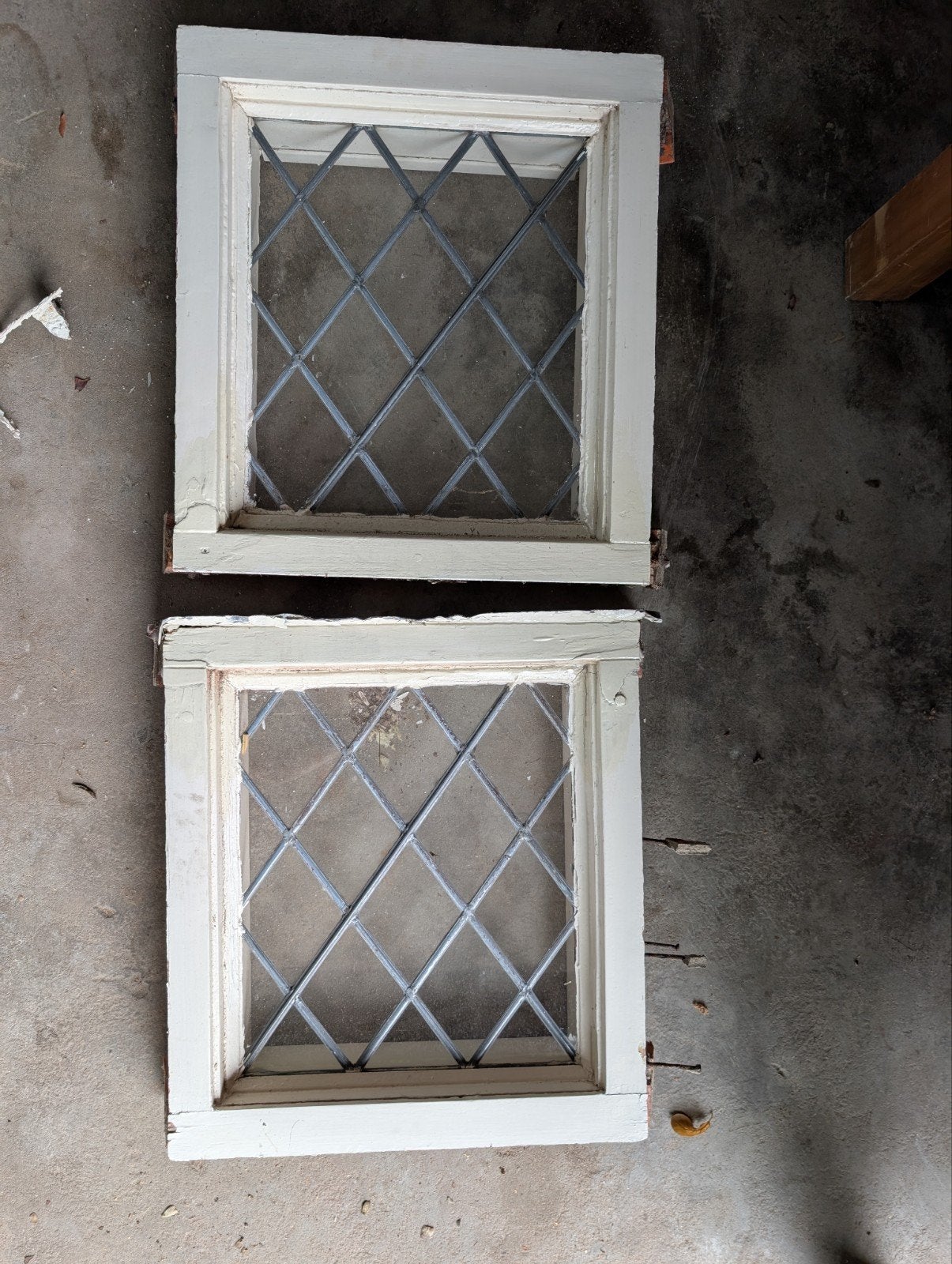 Set van 2 glas in lood raampjes  60x55 incl kozijn, Ophalen, Gevelraam of Ruit, Gebruikt, Minder dan 80 cm