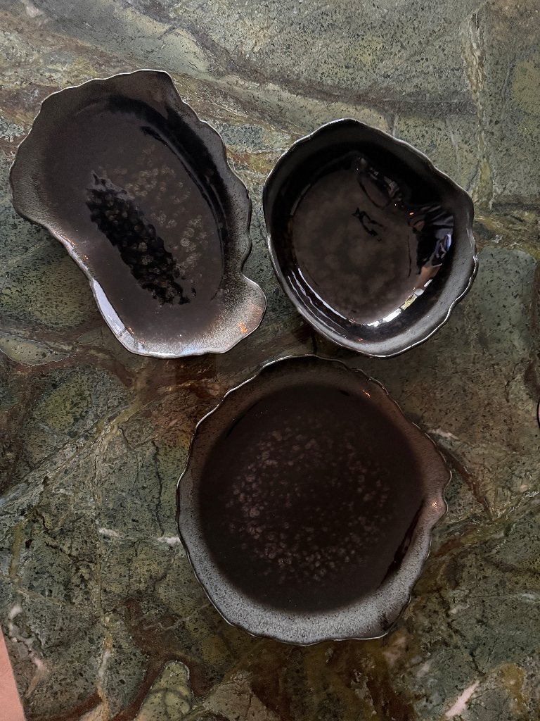 3 Delig servies Zwart met groen gemeleerd, Ophalen, Overige merken, Nieuw, Overige stijlen