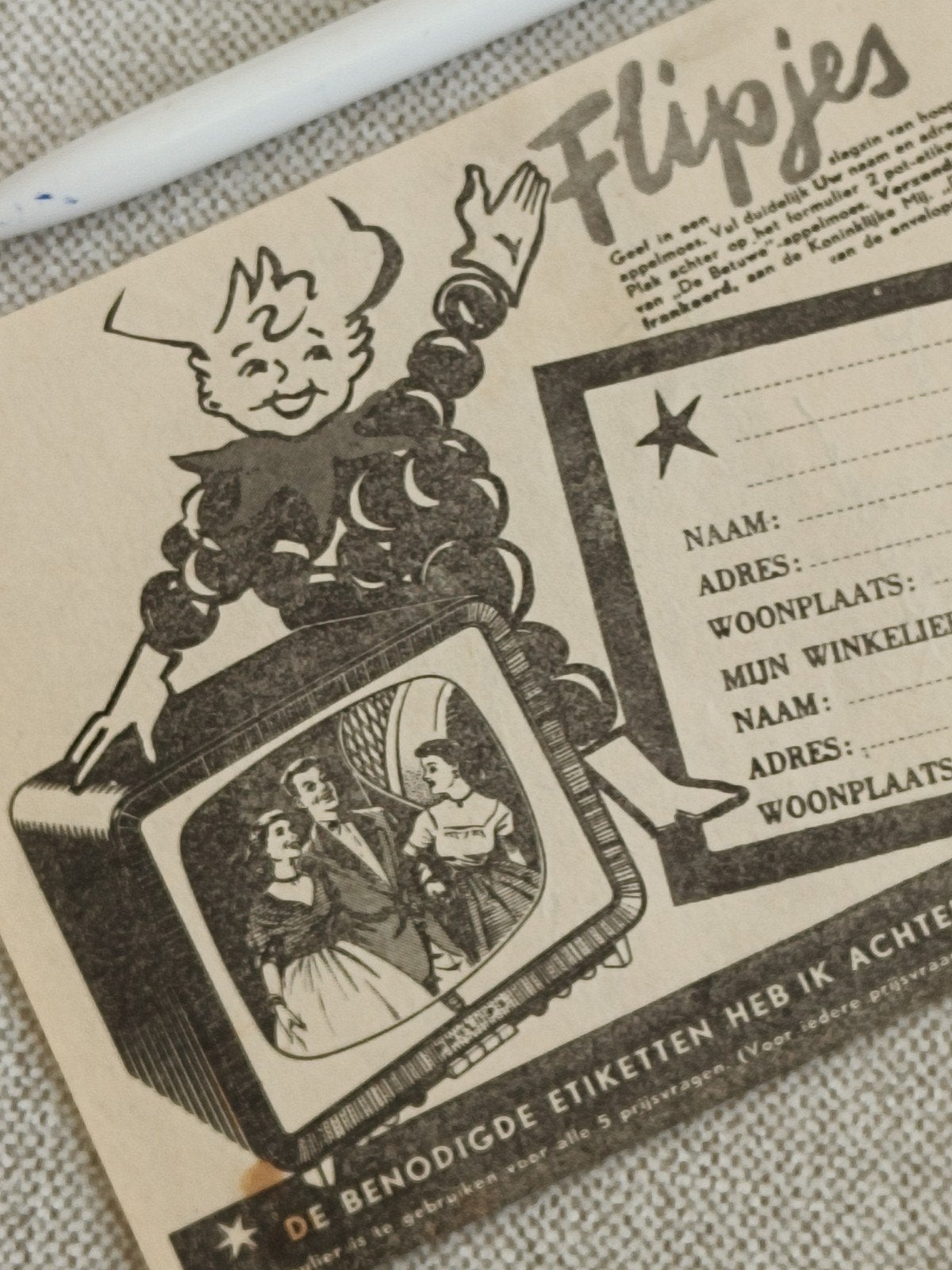 PRIJSVRAAG FLIPJE TIEL, KON. MIJ. " DE BETUWE" N.V., Ophalen of Verzenden, Gebruikt, Overige typen
